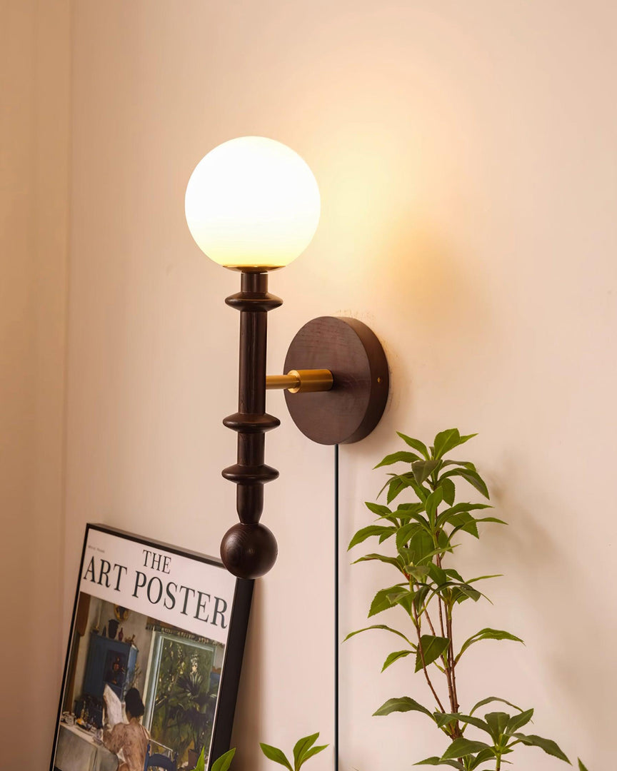 Walnut Stem and Glass Globe Plug-In Wall Lamp product view 13