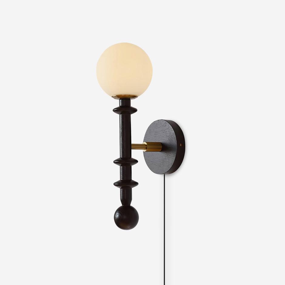 Walnut Stem and Glass Globe Plug-In Wall Lamp product view 1
