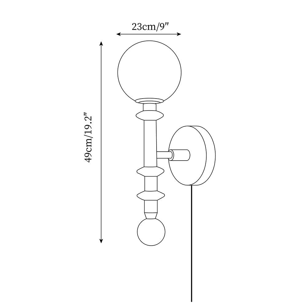 Walnut Stem and Glass Globe Plug-In Wall Lamp dimension drawing 5
