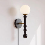 Load image into Gallery viewer, Walnut Stem and Glass Globe Plug-In Wall Lamp product view 18