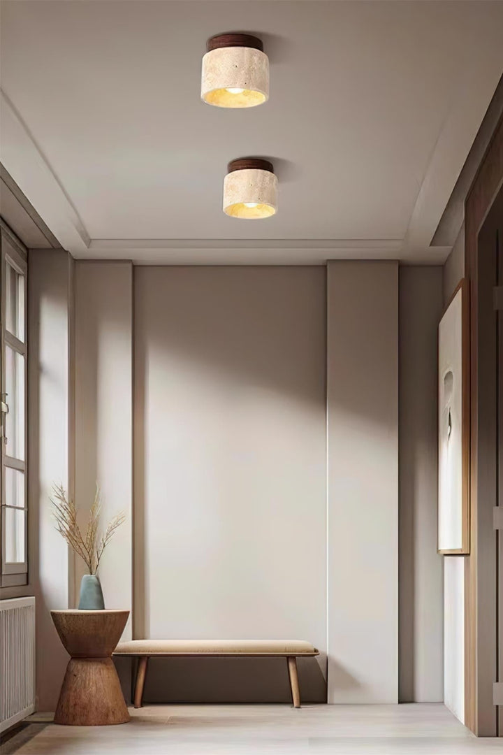 Cylindrical Travertine Wooden Ceiling Lights