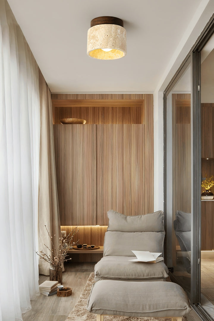 Cylindrical Travertine Wooden Ceiling Lights