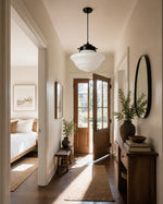 Load image into Gallery viewer, Vintage Art Deco Milk Glass Geometric  Skyscraper Shade Pendant Light
