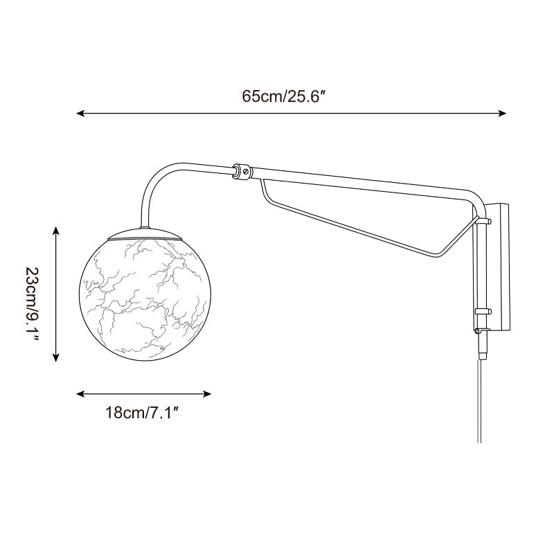 Chrome Arm Alabaster Orb Plug-In Wall Sconce - dimension drawing 5