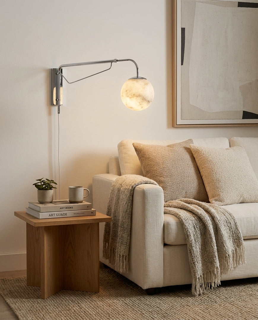 Chrome Arm Alabaster Orb Plug-In Wall Sconce - product view 9