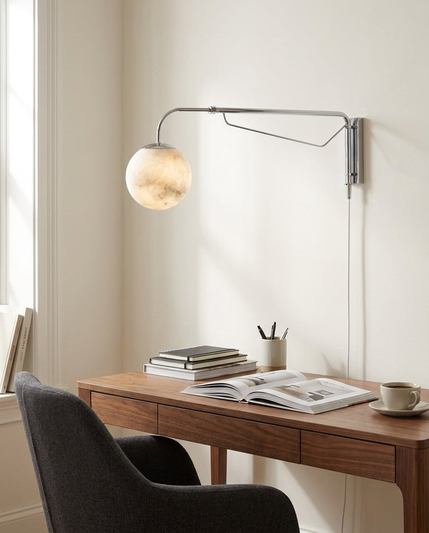 Chrome Arm Alabaster Orb Plug-In Wall Sconce - product view 10