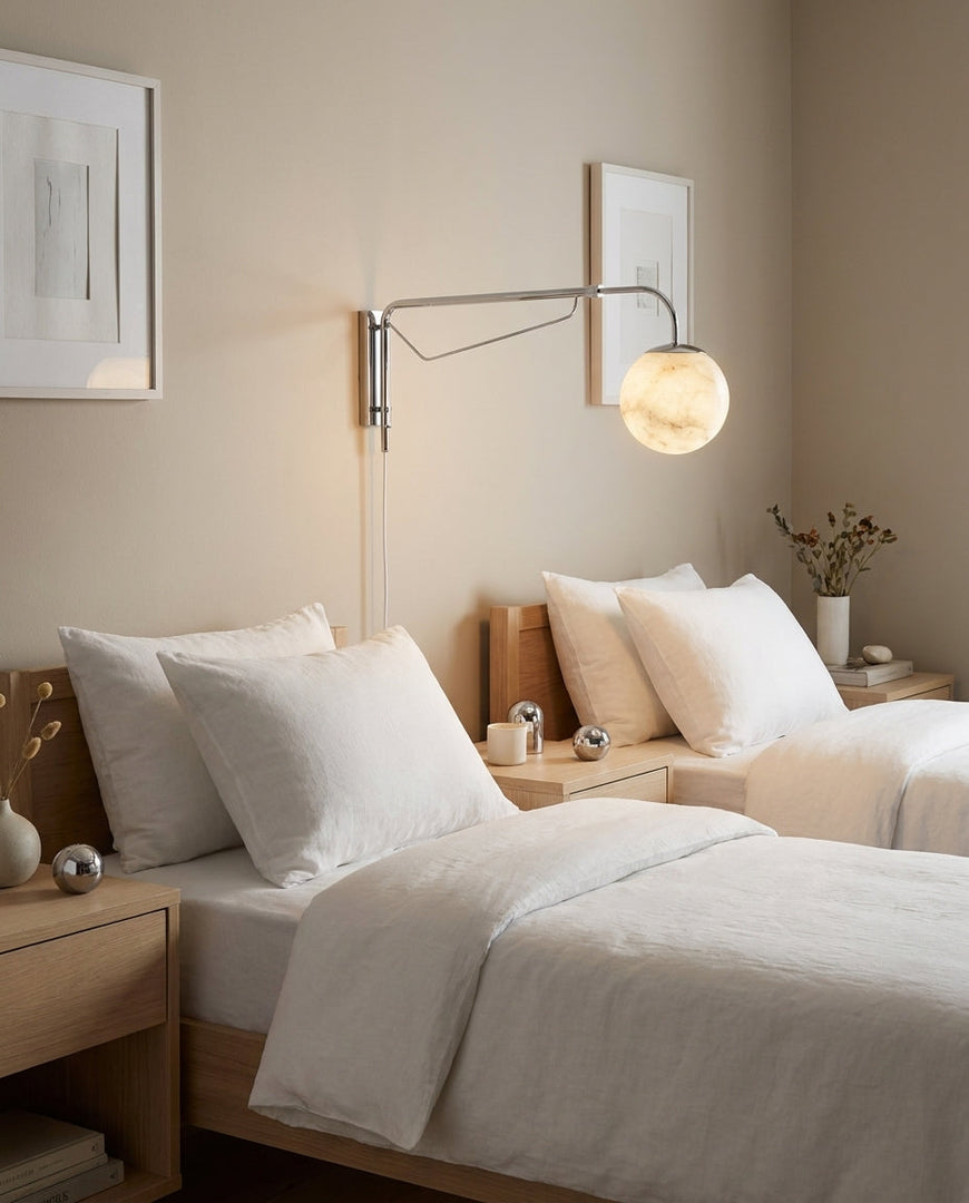 Chrome Arm Alabaster Orb Plug-In Wall Sconce - product view 12