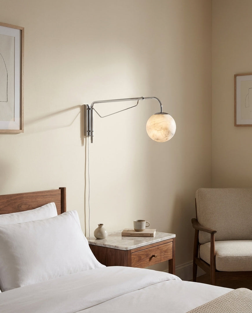 Chrome Arm Alabaster Orb Plug-In Wall Sconce - product view 4