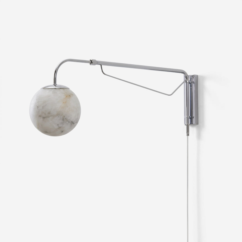 Chrome Arm Alabaster Orb Plug-In Wall Sconce - product view 1