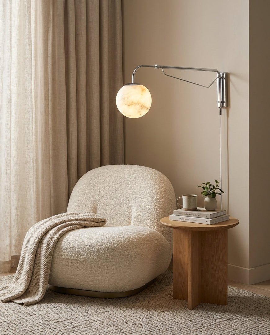 Chrome Arm Alabaster Orb Plug-In Wall Sconce - product view 6