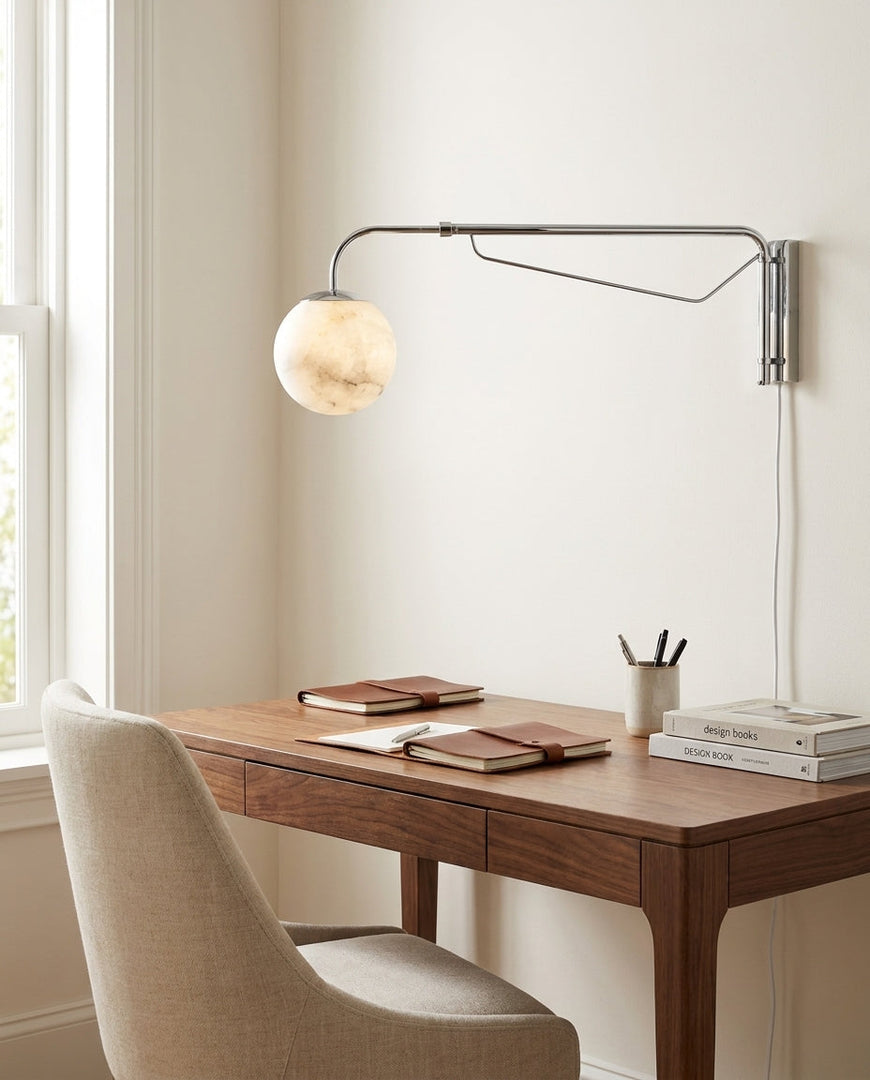 Chrome Arm Alabaster Orb Plug-In Wall Sconce - product view 7