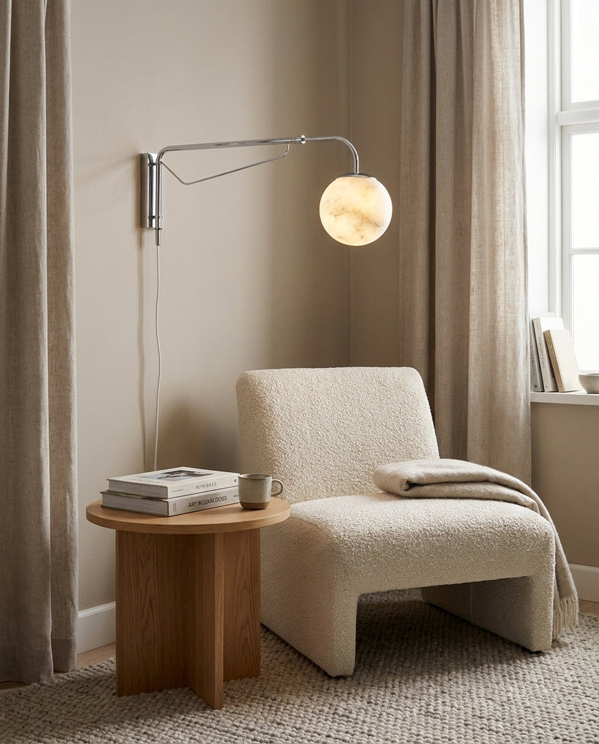 Chrome Arm Alabaster Orb Plug-In Wall Sconce - product view 2