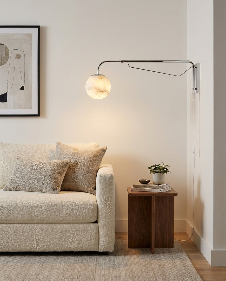 Chrome Arm Alabaster Orb Plug-In Wall Sconce - product view 11