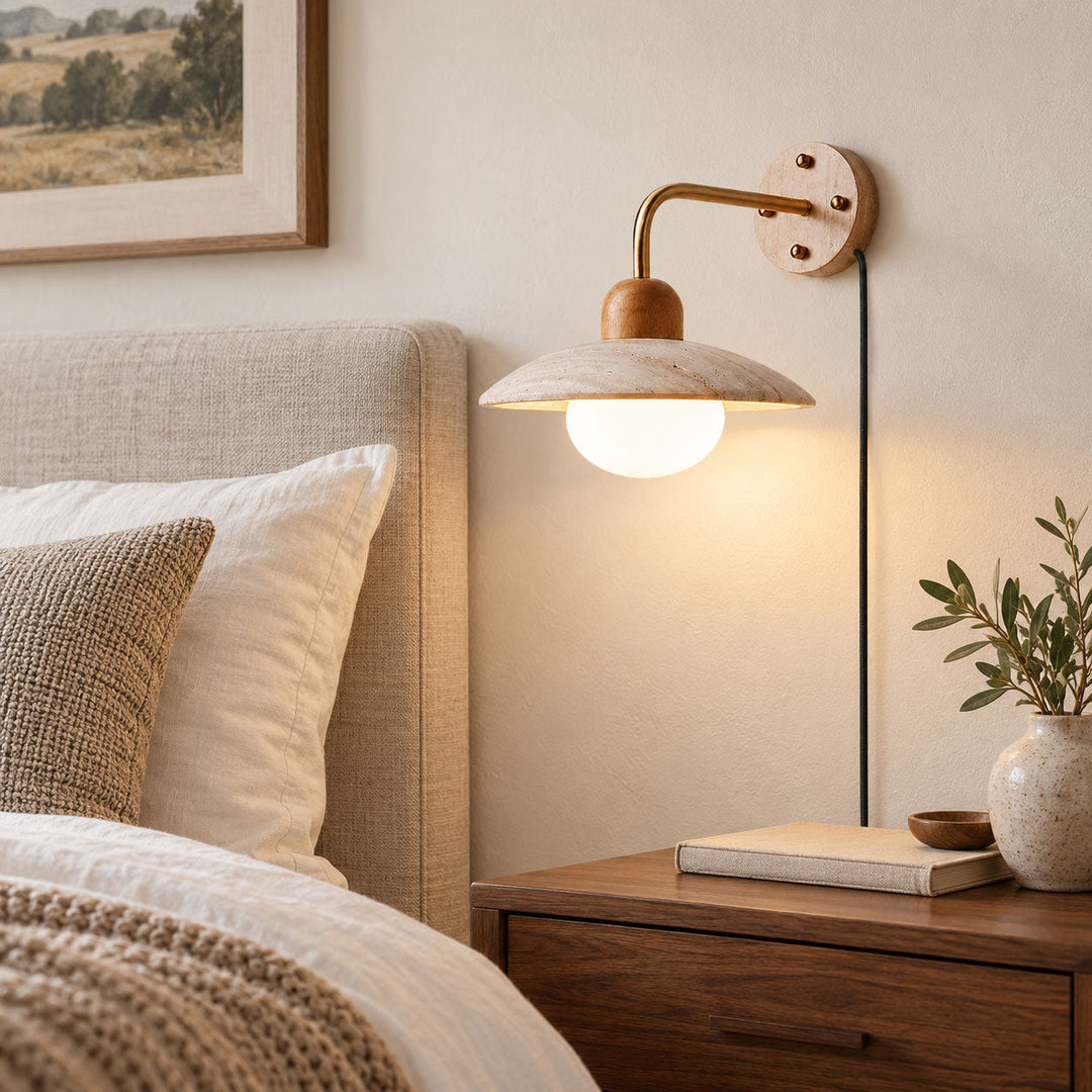 Dome Arm Travertine Plug-In Wall Light - product image 2