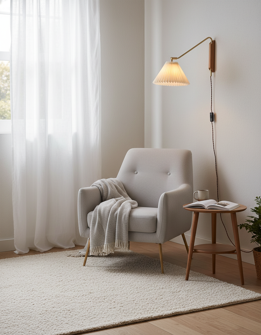 Pleated Shade Swing-Arm Plug-In Wall Lamp alternate room view