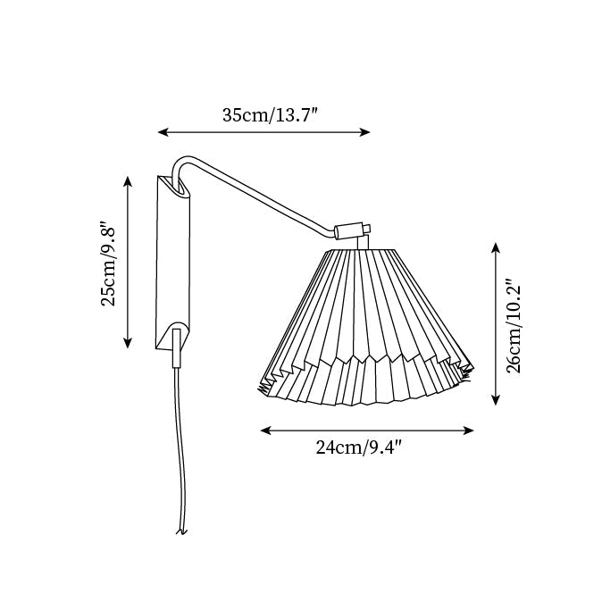 Pleated Shade Swing-Arm Plug-In Wall Lamp dimension diagram