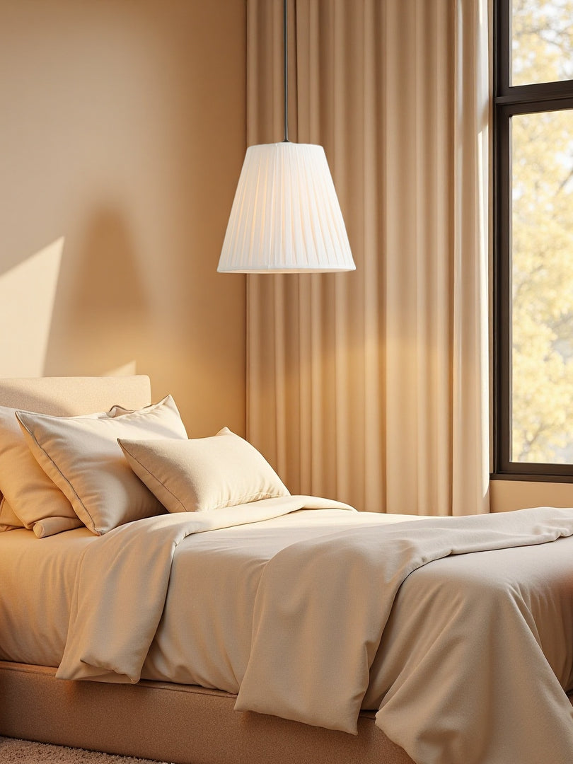 Suspension moderne en tissu - Abat-jour tambour conique pour une lueur douce