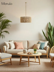 Suspension tambour Dumora Farmhouse - Abat-jour tissé avec accents en laiton