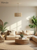 Load image into Gallery viewer, Dumora Farmhouse Drum Pendant Light - Woven Shade With Brass Accents
