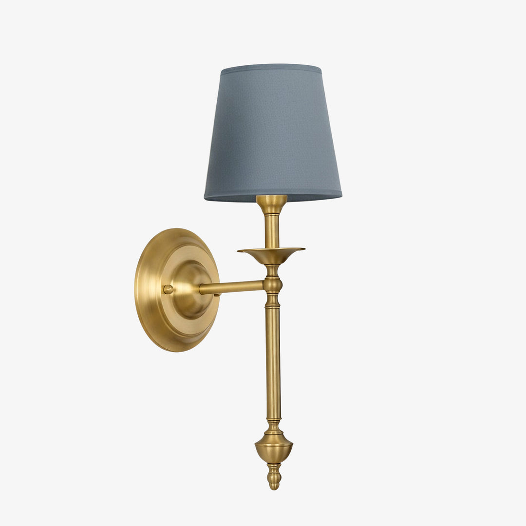 Aplique de pared con pantalla de tela Rowan en cobre antiguo: lámpara vintage de lujo para interiores 