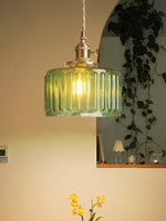 Bild in der Galerieansicht laden, Japanische Vintage Einfache Messing Glas Gerippte Zylinder Pendelleuchte
