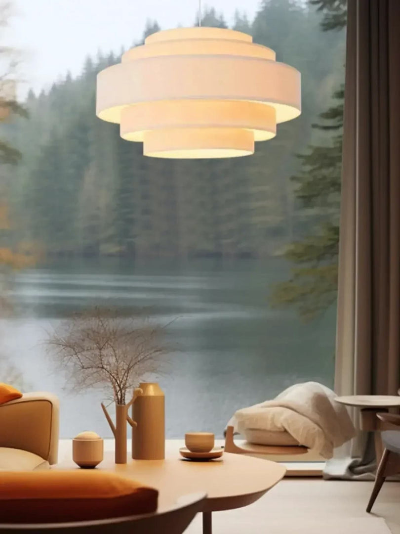 Suspension en tissu – Abat-jour tambour superposé au design textile moderne 