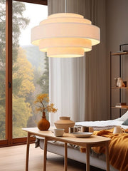 Fabric Pendant Light – Layered Drum Shade with Modern Textile Design