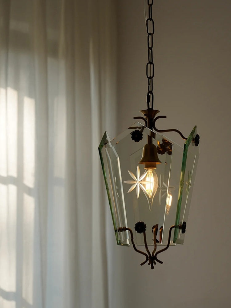 Elegant Glass Pendant Lamp - Brass Frame and Decorative Glass