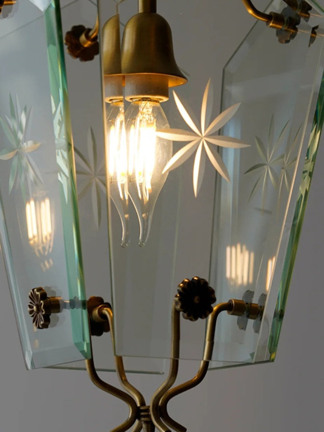 Elegant Glass Pendant Lamp - Brass Frame and Decorative Glass