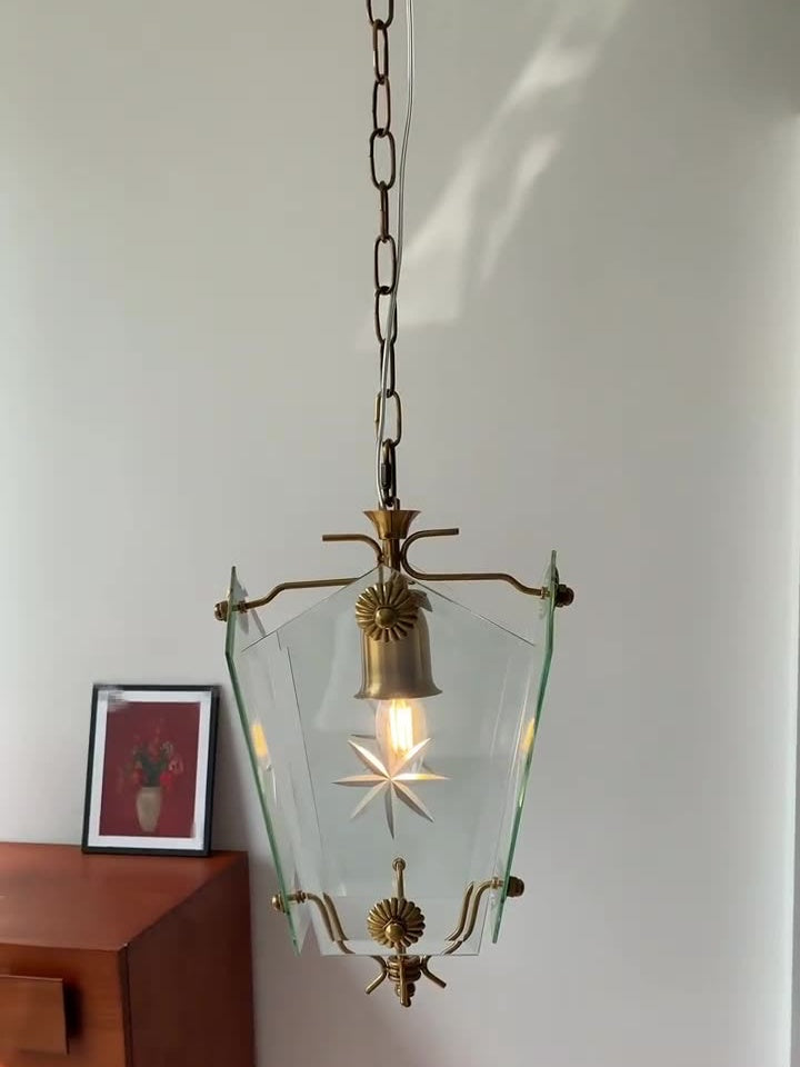 Elegant Glass Pendant Lamp - Brass Frame and Decorative Glass