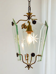 Elegant Glass Pendant Lamp - Brass Frame and Decorative Glass