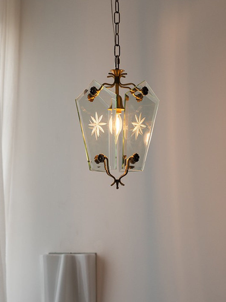 Elegant Glass Pendant Lamp - Brass Frame and Decorative Glass