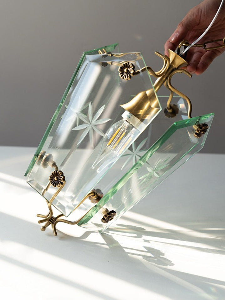 Elegant Glass Pendant Lamp - Brass Frame and Decorative Glass