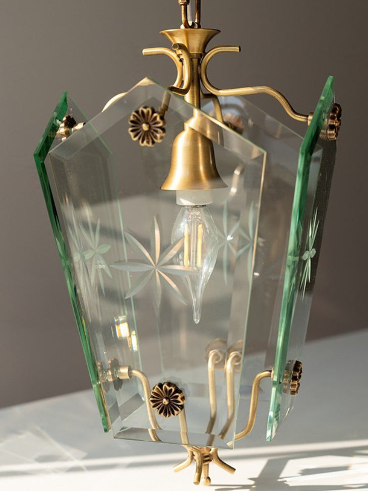 Elegant Glass Pendant Lamp - Brass Frame and Decorative Glass