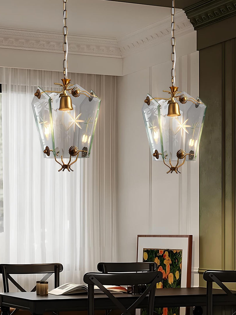 Elegant Glass Pendant Lamp - Brass Frame and Decorative Glass