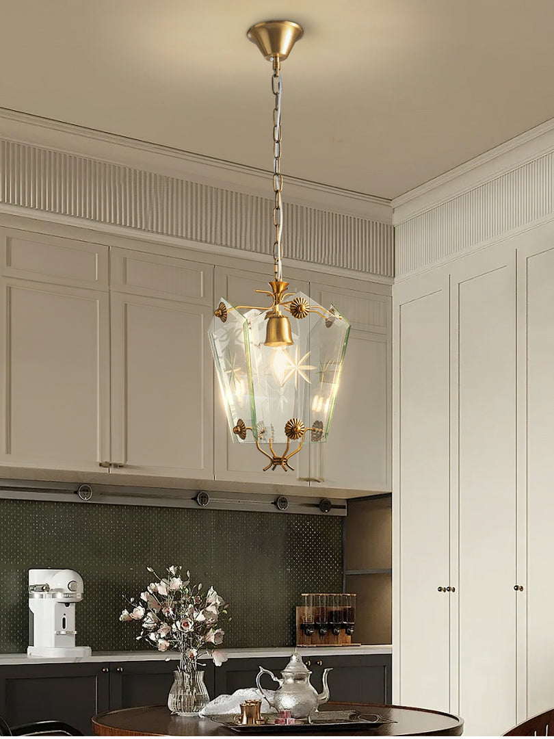 Elegant Glass Pendant Lamp - Brass Frame and Decorative Glass