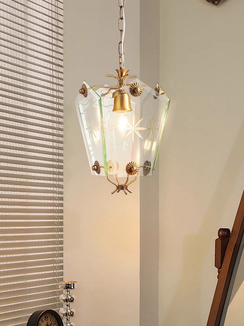 Elegant Glass Pendant Lamp - Brass Frame and Decorative Glass