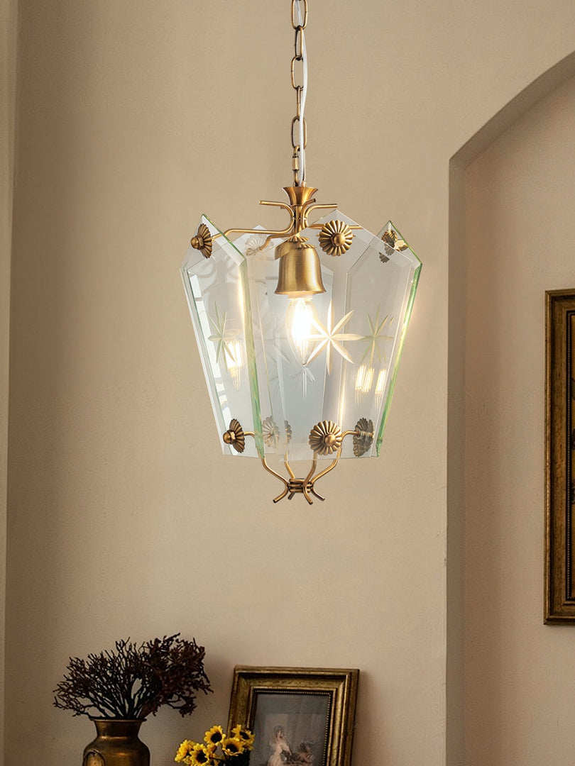 Elegant Glass Pendant Lamp - Brass Frame and Decorative Glass