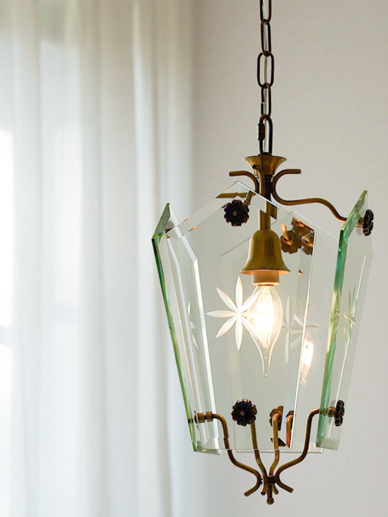 Elegant Glass Pendant Lamp - Brass Frame and Decorative Glass