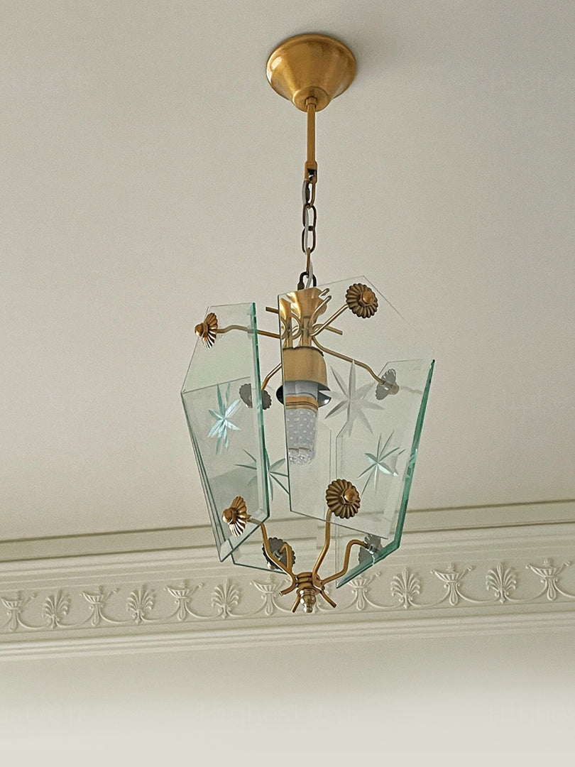 Elegant Glass Pendant Lamp - Brass Frame and Decorative Glass