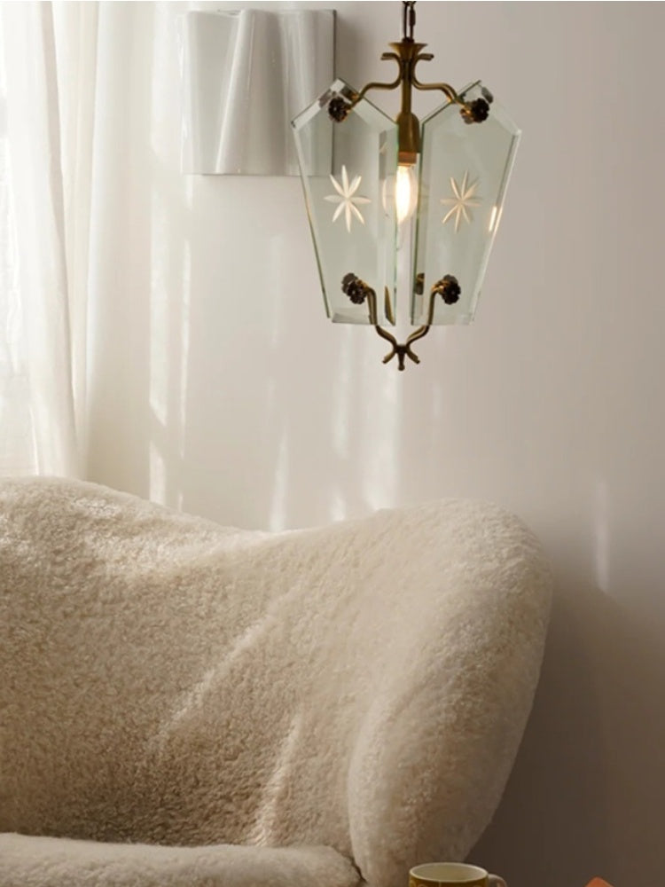 Elegant Glass Pendant Lamp - Brass Frame and Decorative Glass