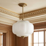 Charger l'image dans la visionneuse de galerie, Suspension semi-encastrée en verre opalin vintage Eloise à bord festonné