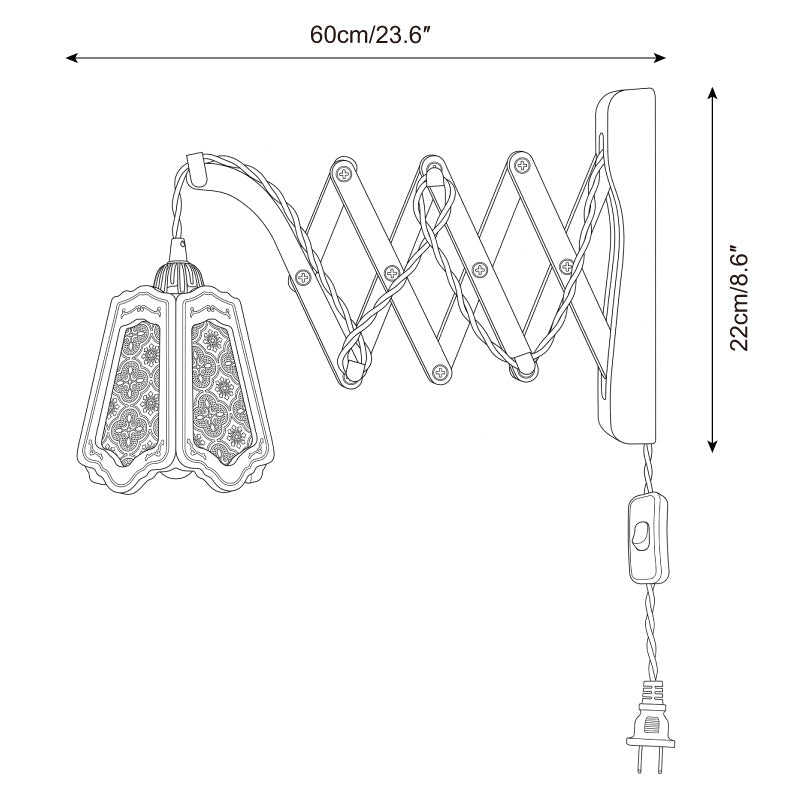 Expandable Wood and Glass Plug-In Wall Sconce - dimension drawing 5