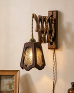 Load image into Gallery viewer, Expandable Wood and Glass Plug-In Wall Sconce - product view 3