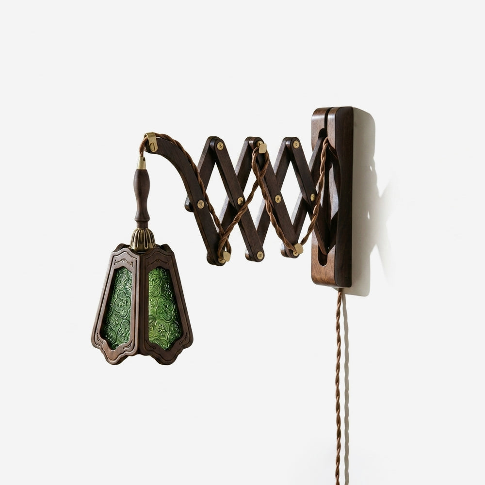 Expandable Wood and Glass Plug-In Wall Sconce - product view 1