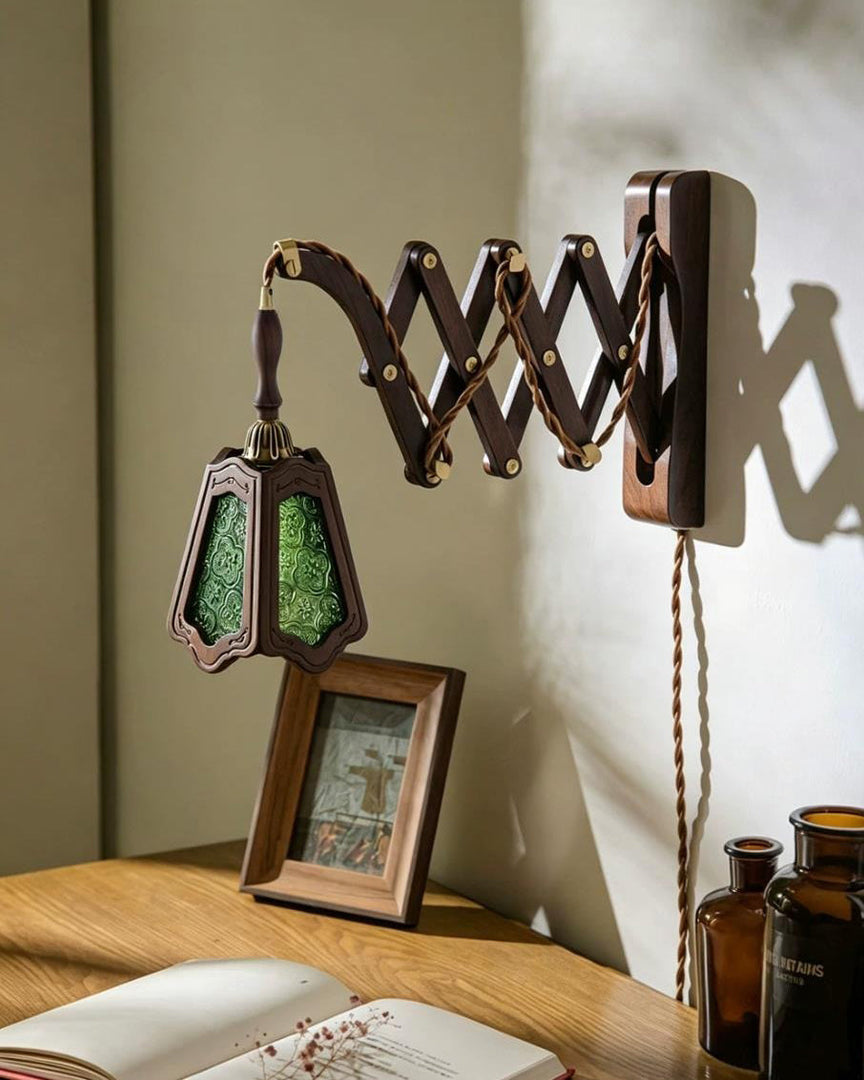 Expandable Wood and Glass Plug-In Wall Sconce - product view 2
