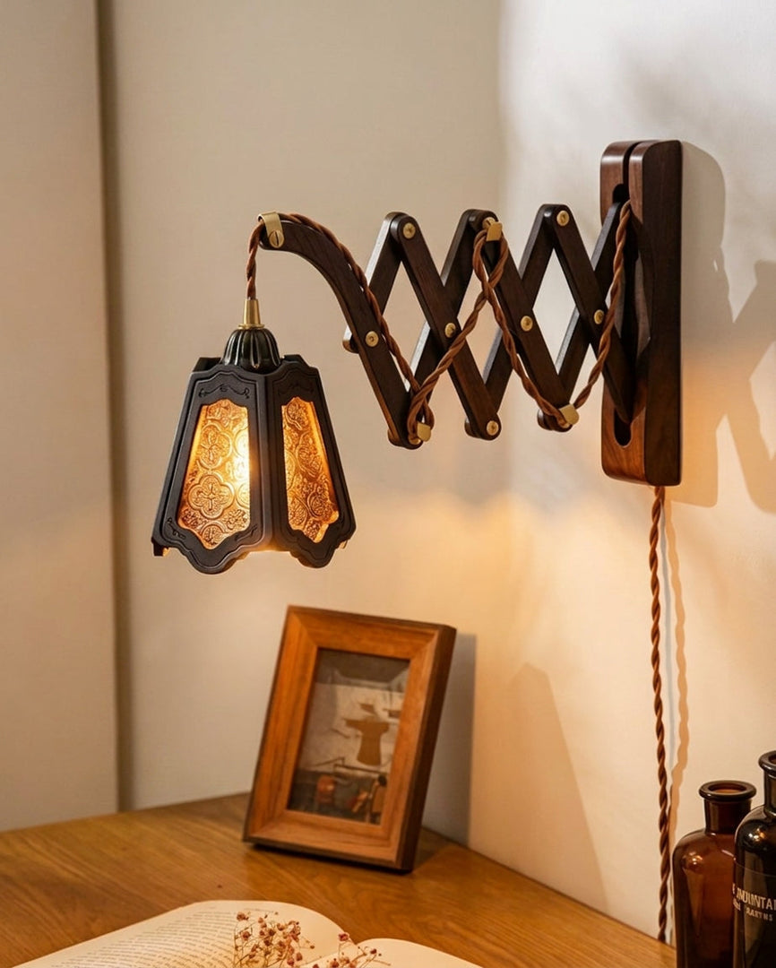 Expandable Wood and Glass Plug-In Wall Sconce - product view 9