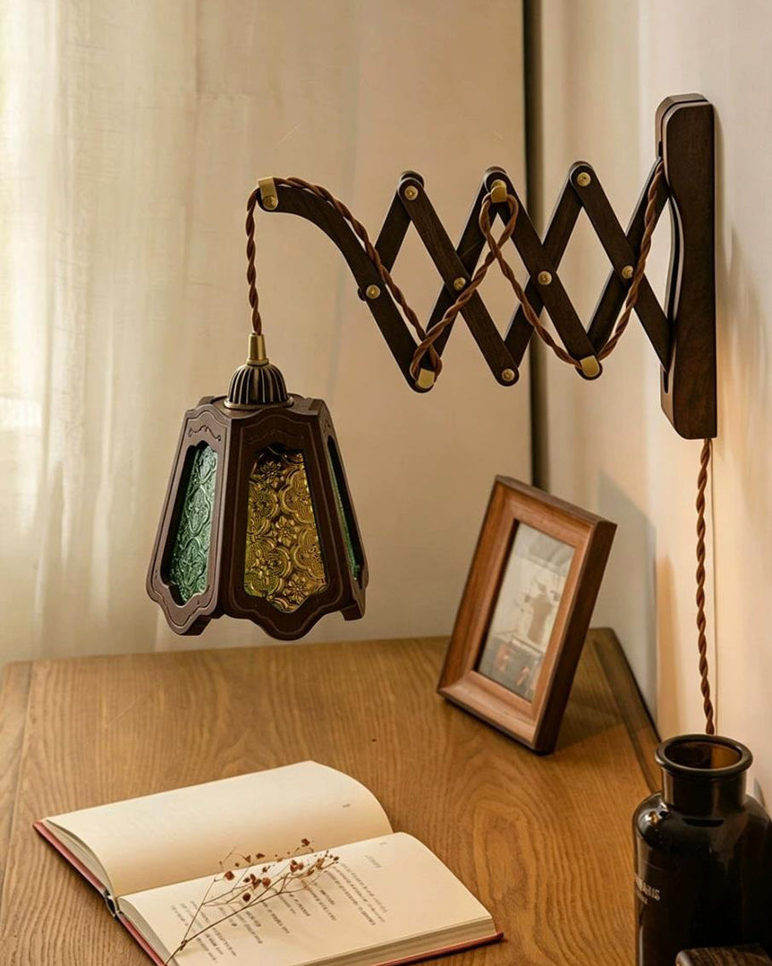 Expandable Wood and Glass Plug-In Wall Sconce - product view 10