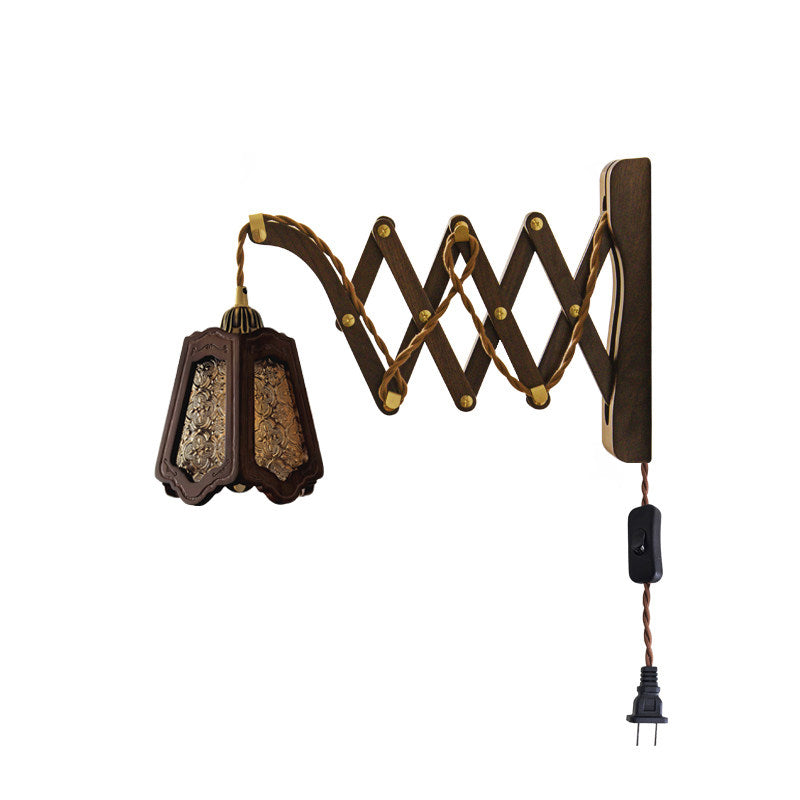 Expandable Wood and Glass Plug-In Wall Sconce - product view 11