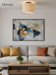 Jelvane Linen Drum Flush Mount - Modern Fabric Bedroom Ceiling Light